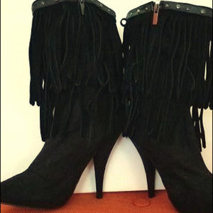 Ann Marino Sassy Calf High Fringed Boots